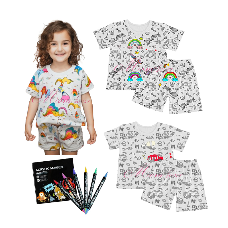 Kids Cartoon Graffiti Pajamas DIY Obarvení Pajiama Sets